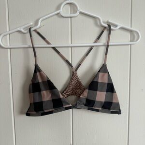 Acacia Swimwear Checkered Bikini Top Black and Tan Medium